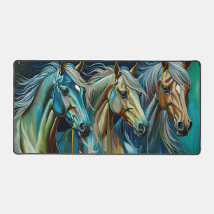 Trio of Horses Aquamarin blaugrün braun Schreibtischunterlage