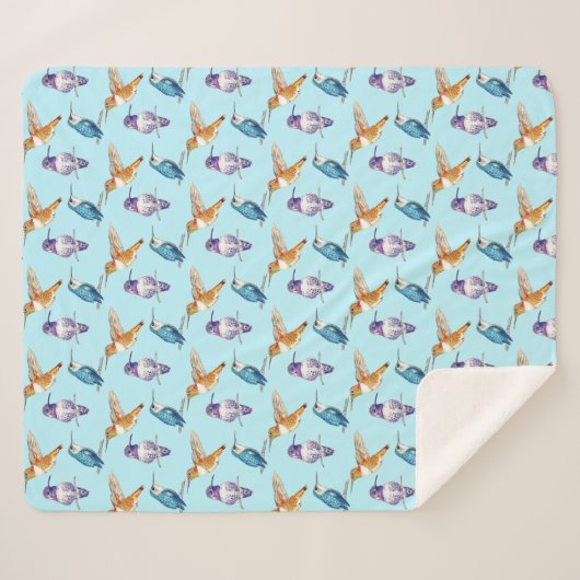 Trio of Hummingbirds with Aqua Background Sherpadecke (Vorderseite (Horizontal))