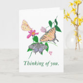 Trio of Pointillism Butterflies, Thinking of you Karte (Gelbe Blume)