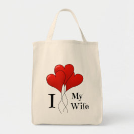 Trio of Red Heart Balloons I Liebe Meine Ehefrau Tragetasche