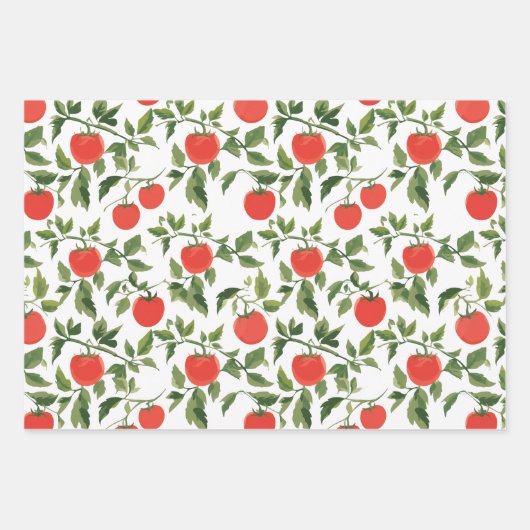 Trio of Tomato Plant Pattern Wrapping Paper Sheets Geschenkpapier Set (Vorderseite 2)