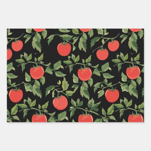 Trio of Tomato Plant Pattern Wrapping Paper Sheets Geschenkpapier Set (Vorderseite)