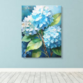 Trio of Tranquility: Blue Hydrangeas Leinwanddruck (Insitu (Holzboden))