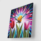 Trio of Tulips: Ein Ausbruch der Springtime-Schönh Quadratische Wanduhr (Winkel)