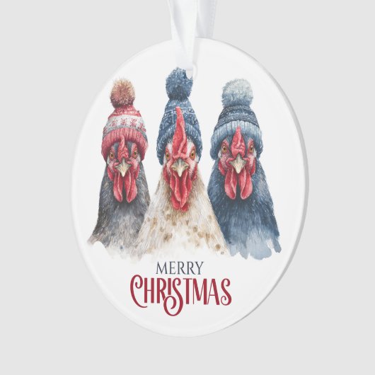 Trio of Winter Chickens Christmas Ornament (Vorderseite)