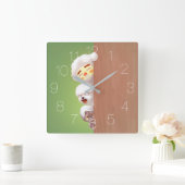 Trio Peeking Animals Quadratische Wanduhr (Zuhause)