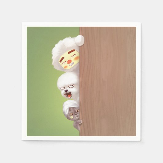 Trio Peeking Animals Serviette (Vorderseite)