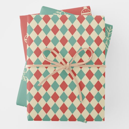 Trio Retro Weihnachtswrapping Paper Sheets Geschenkpapier Set (Beispiel)