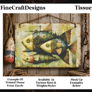 Trio Steampunk Mechanischer Fisch FM3L Decoupage Seidenpapier