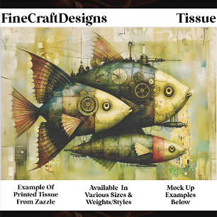 Trio Steampunk Mechanischer Fisch FM3R Decoupage Seidenpapier