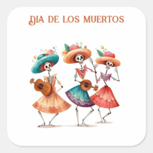 Trio tanzender Calavera zum Día de los Muertos Quadratischer Aufkleber