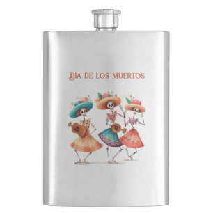 Trio tanzender Calaveras zum Día de los Muertos Flachmann