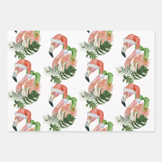 Trio Tropical Pink Christmas Flamingo Weihnachtsma Geschenkpapier Set (Vorderseite)