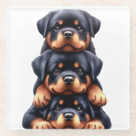 TRIO VON ADORABLE ROTWEILLER PUPPENHUNDEN GLASUNTERSETZER