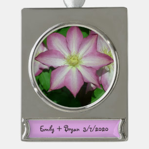 Trio von Clematin Rosa und Weißer Frühling Wein Banner-Ornament Silber