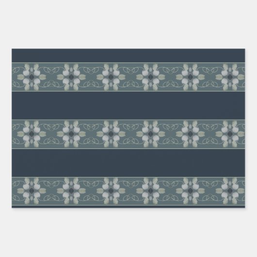 Trio von drei Gemusterten Blumen Geschenkpapier Set (Vorderseite 2)
