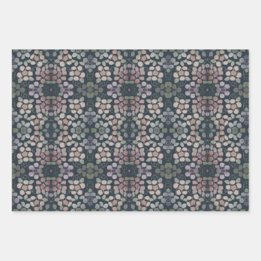 Trio von drei Gemusterten Blumen Geschenkpapier Set (Vorderseite)