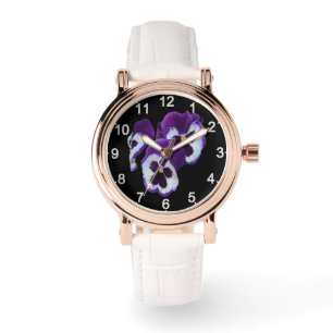 Trio von lila weißen Stiefmütterchenblüten: Natürl Armbanduhr