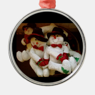 TRIO VON "SCHNEEMÄNNER" WEIHNACHTSDEKORATION ORNAMENT AUS METALL