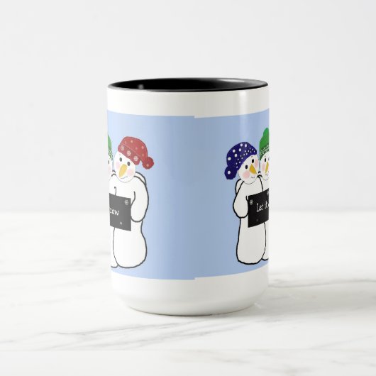 Trio von Schneemännern mit Schneezeichen Tasse (Zentrum)