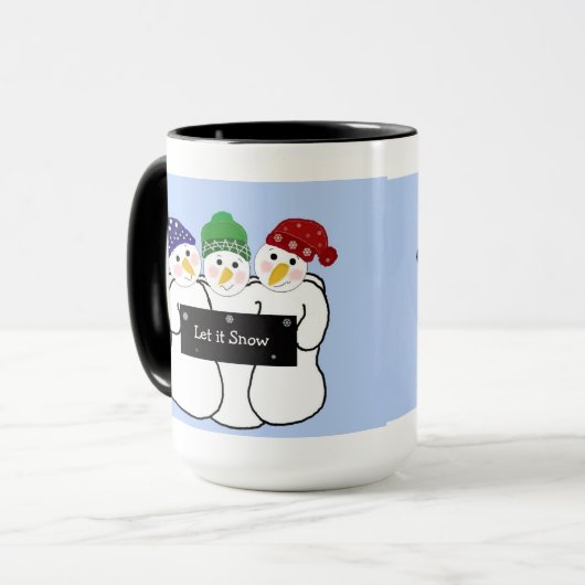 Trio von Schneemännern mit Schneezeichen Tasse (Vorderseite Links)