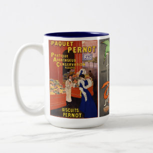 Trio von Vintage-Keksplakaten Zweifarbige Tasse