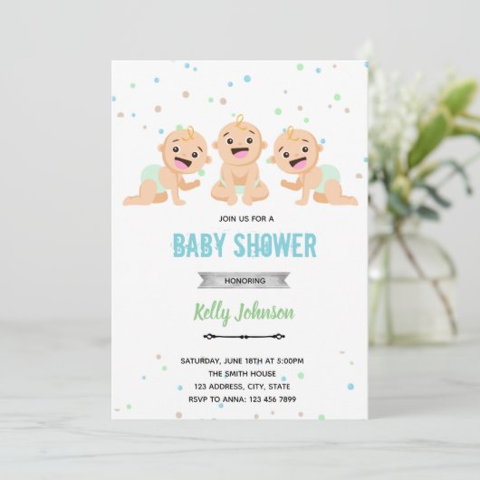 Triole Babydusche Einladung (Stehend Vorderseite)