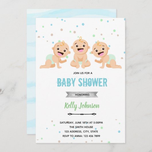 Triole Babydusche Einladung (Vorne/Hinten)