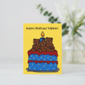 Triole trägt Geburtstagstorte Postkarte (Stehend Vorderseite)