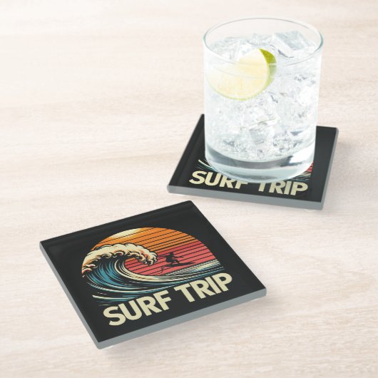 Trip Retro Sunset Glasuntersetzer (Schrägansicht)