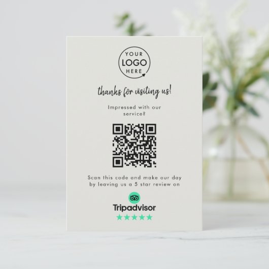 TripAdvisor-Bewertungslink | QR Code Gray Business Begleitkarte (Stehend Vorderseite)