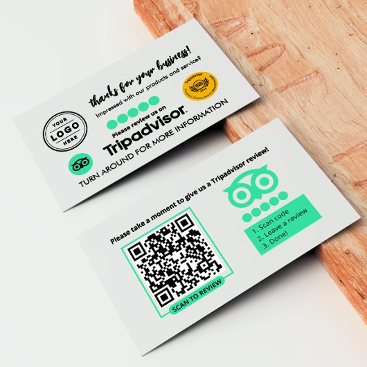 Tripadvisor Review Request Card mit QR Code Telefonnummerkarte