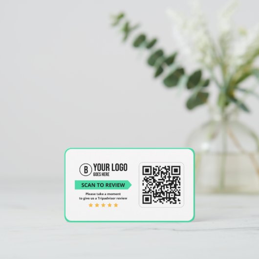 Tripadvisor Reviews Rate 5 Star Scannable QR Code Visitenkarte (Stehend Vorderseite)