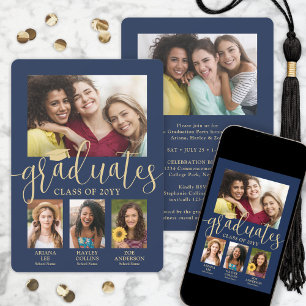 Triple Abschluss Foto Collage Navy & Gold Joint Ankündigung
