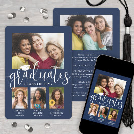 Triple Abschluss Foto Collage Navy & White Joint Ankündigung