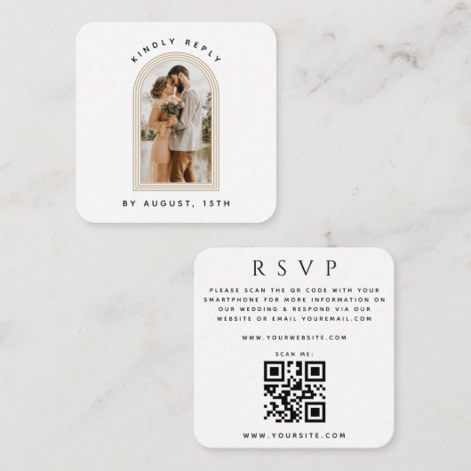 Triple Arch Foto QR Code Online Wedding RSVP Chic Begleitkarte (Vorne/Hinten)