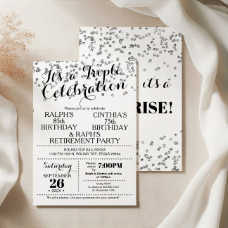 Triple Celebration Confetti Faux Silver Invitation Einladung