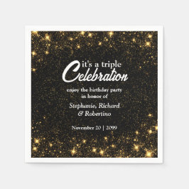 Triple Celebration Joint Birthday Gold Black  Serviette