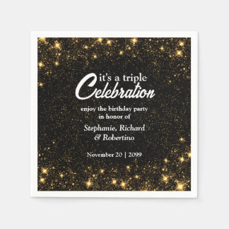 Triple Celebration Joint Birthday Gold Black  Serviette