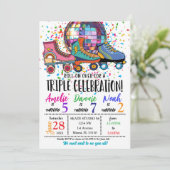 Triple Celebration Roller Skaten Disco Einladung (Stehend Vorderseite)