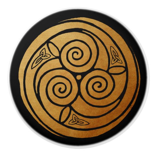 Triple Celtic Knot Swirl Mandala Keramikknauf (Vorderseite)