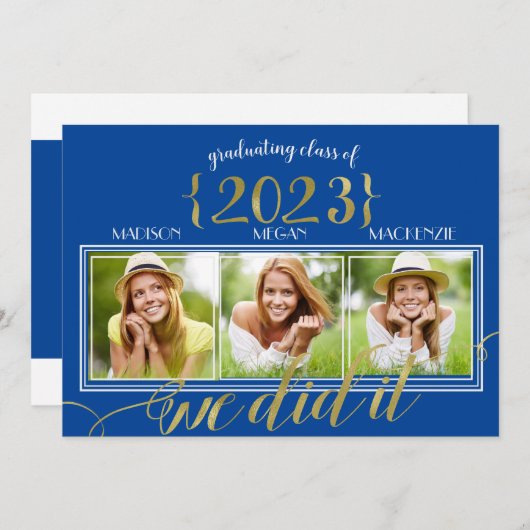 Triple CUSTOM COLOR Gold Frame Graduiertenfotokart Ankündigung (Vorne/Hinten)