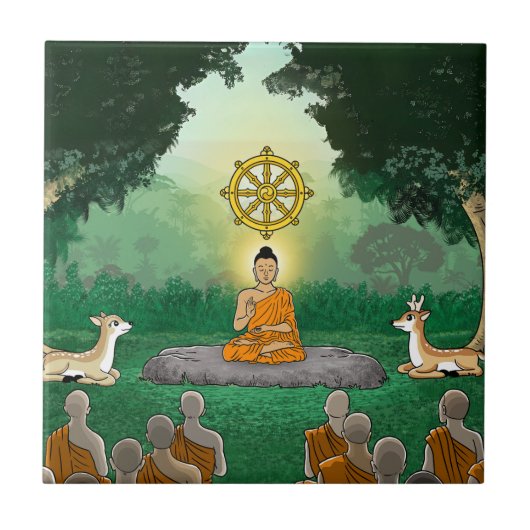 Triple Gemes: Buddha, Dharma, Sangha Keramik Tile Fliese (Vorderseite)