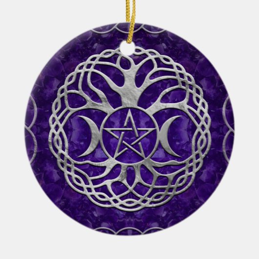 Triple Goddess mit Pentagram und Baum des Lebens Keramik Ornament (Vorne)