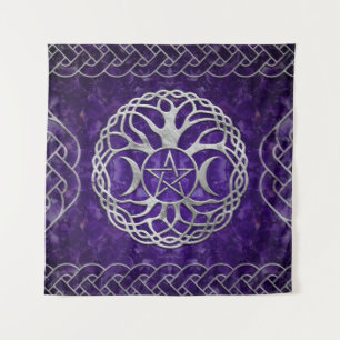 Triple Goddess mit Pentagram und Baum des Lebens Wandteppich