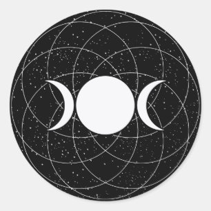 Triple Goddess Moon auf schwarz Runder Aufkleber
