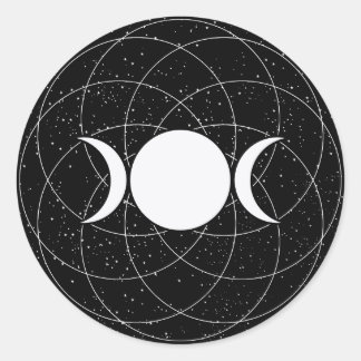 Triple Goddess Moon auf schwarz Runder Aufkleber