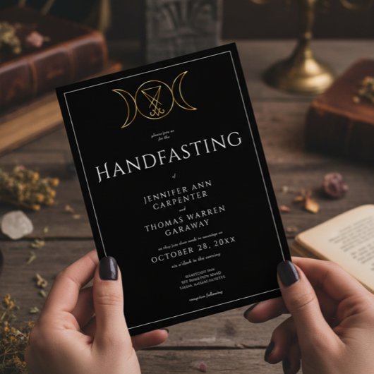 Triple Goddess Wiccan Moon Black Handfast zwei Sei Einladung