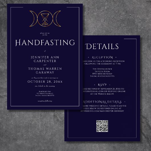 Triple Goddess Wiccan Moon Blue Handfast auf zwei  Einladung