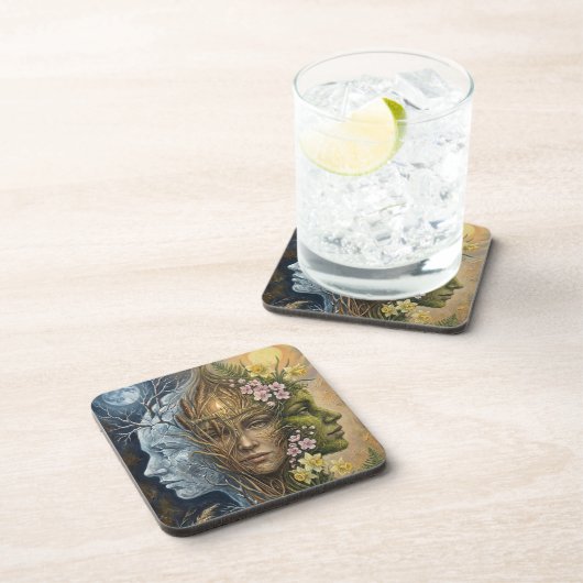 Triple Goddess Winter to Spring Imbolc Fantasy Art Getränkeuntersetzer (Rechte Seite)